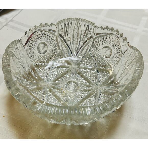 Vintage Brilliant Imperial NuCut Glass Crystal Bowl Sawtooth Edge 7 inches‎ - Picture 1 of 7